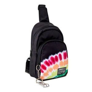 NWT Justice JSPORT Black Tie Dye Sling Bag Travel Backpack Passport Holder
